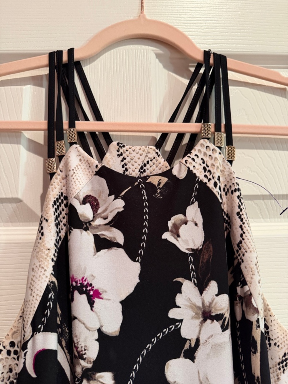 WHITE HOUSE BLACK MARKET  Black & White Floral Halter dress - Picture 4 of 4